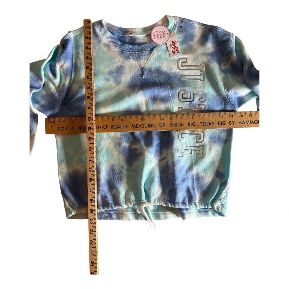 NWT Justice Active Girls Tie Dye Crop Sweatshirt Blue Size 12 Drawstring Hem